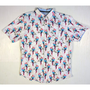 Craft+Flow Voyage Shirt Men’s L White Tropical Parrot Print Button Front Casual
